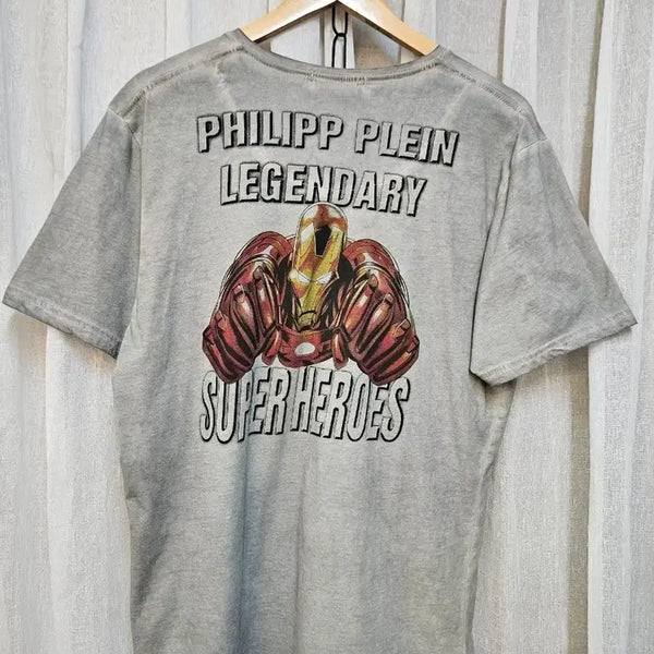 [BUNJANG] Philipp Plein Superhero Print Short Sleeve T-Shirt Grey / 필립플레인 슈퍼히어로즈 반팔 티셔츠 그레이