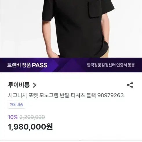[BUNJANG] Louis Vuitton Monogram 3D Pocket Short-Sleeve T-Shirt Black / 루이비통 모노그램 풀로고 3D포켓 반팔