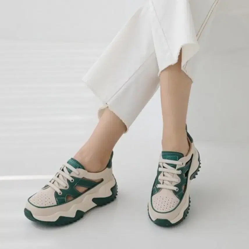 [BUNJANG] Nanedo Open Sneakers Green White 245mm / 나네드오픈 스니커즈 245(1,5) 그린 화이트.키 높이6cm