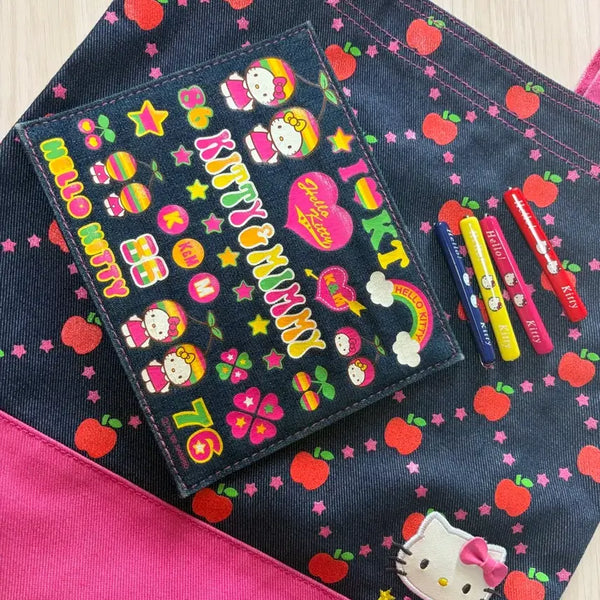 [BUNJANG] Hello Kitty Apple Denim Shoulder Bag + Mousepad + Hairpin Bundle Set / 일괄 레트로 빈티지 헬로키티 사과 키티 데님 숄더백 + 마우스패드 + 헤어핀
