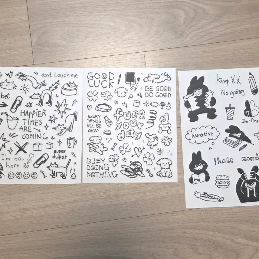 [BUNJANG] Drawing Sticker Set (3 Sheets) / 드로잉스티커 3장
