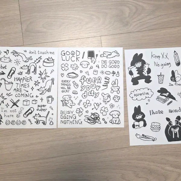 [BUNJANG] Drawing Sticker Set (3 Sheets) / 드로잉스티커 3장