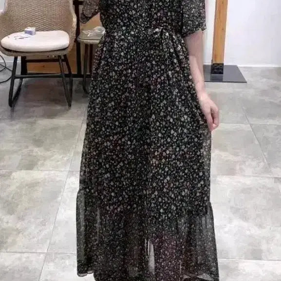 [BUNJANG] Floral Chiffon Long Dress / 디자인꽃무늬쉬폰고급롱원피스