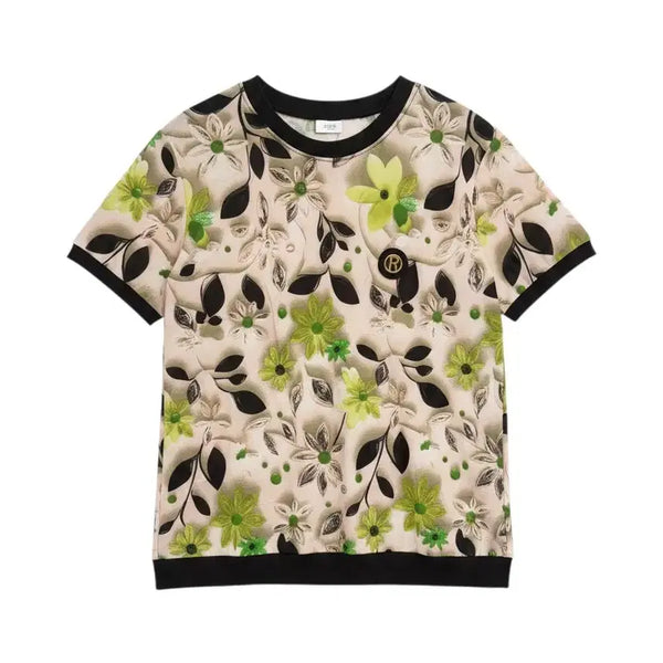 [BUNJANG] Women's Plus Size 5XL Floral Pattern Short Sleeve Blouse / 여성5XL/ 플라워 패턴 반팔 블라우스 티 빅사이즈 빈티지킹