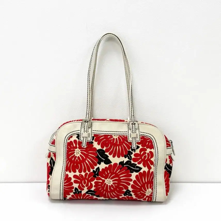 [BUNJANG] Fendi Linen Red Floral Print Shoulder Bag / 펜디 린넨 레드 플로럴 프린트 숄더백