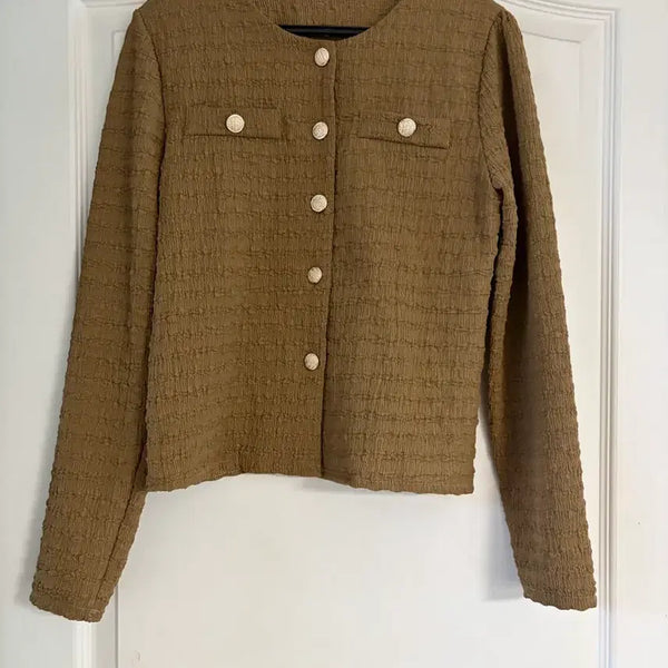 [BUNJANG] Heylin New York Brown Tweed Button Detail Cardigan Jacket / 헤이린 뉴욕 브라운 가디건 자켓