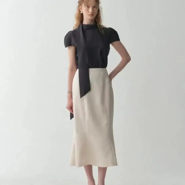 [BUNJANG] Floum Satin Silky Mermaid Skirt Peach Cream S / 플로움 새틴 실키 머메이드 스커트 피치크림 s