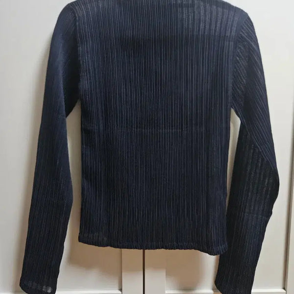 [BUNJANG] Le 917 Navy Pleated Long Sleeve + Shawl Scarf Set / 르917 네이비 플리츠 긴팔+숄머플러 세트