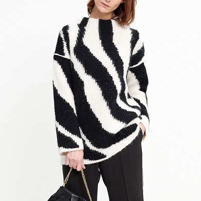 [BUNJANG] BOSS Zebra Pattern Knit Sweater / BOSS 니트 블랙/아이보리 얼룩말 패턴