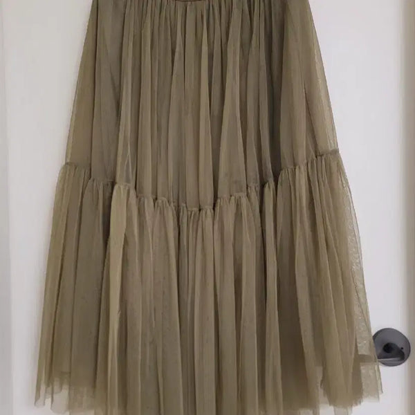[BUNJANG] Women's Tiered Long Skirt Khaki Tulle Skirt / 여성 캉캉 롱 스커트 카키색 샤스커트