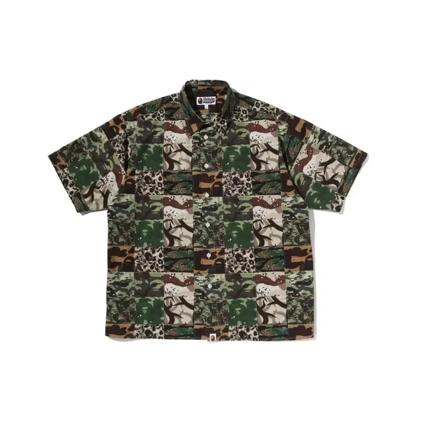 [BUNJANG] BAPE Ape Head One Point Camo Patchwork Short Sleeve Shirt / 베이프 에이프 헤드 원포인트 카모 패치워크 반팔 셔츠