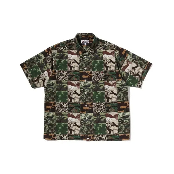 [BUNJANG] BAPE Ape Head One Point Camo Patchwork Short Sleeve Shirt / 베이프 에이프 헤드 원포인트 카모 패치워크 반팔 셔츠