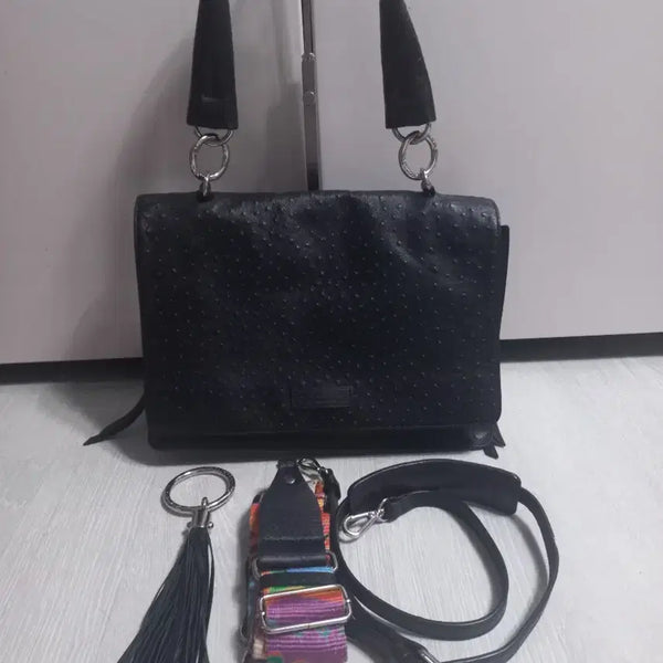 [BUNJANG] Marita Ostrich Embossed Cowhide Leather Tote Shoulder Bag Black / 마리타 소가죽  타조 엠보싱  가방. 김윤아 가방. 토트백 겸 숄더 블랙