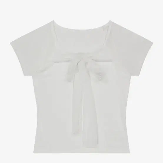 [BUNJANG] Illygo Lace Ribbon Color-Block T-Shirt White / 일리고 레이스 리본 배색 티셔츠 화이트