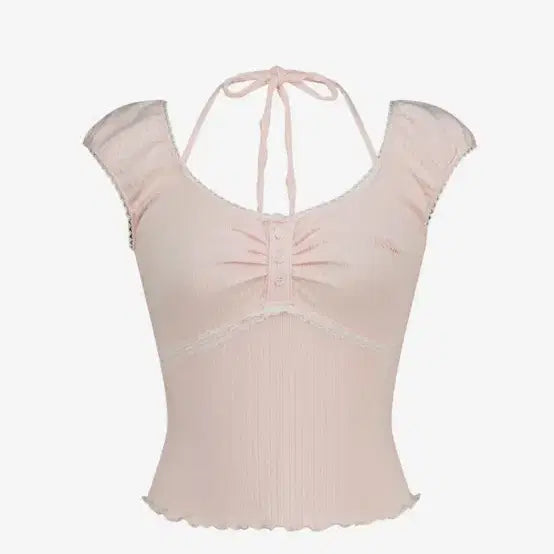 [BUNJANG] Illico Button Halter Sleeveless Pink / 일리고 버튼 홀터 슬리브리스 핑크