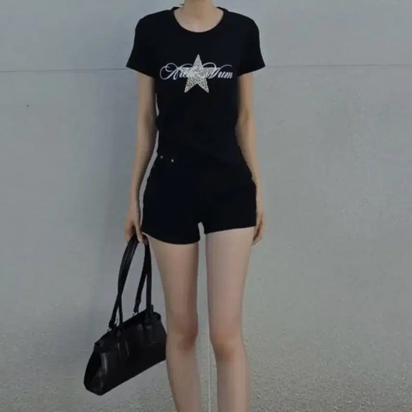 [BUNJANG] Y2K Star Lettering Short Sleeve T-Shirt / 에이블리 y2k 스타 레터링 반팔티(새상품)(포장지그대로)