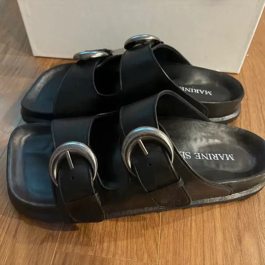 [BUNJANG] Marine Serre Double Buckle Leather Sandals Black 42EU / [판매] 마린세르(Marine Serre) 더블 버클 레더 샌들 블랙 42EU