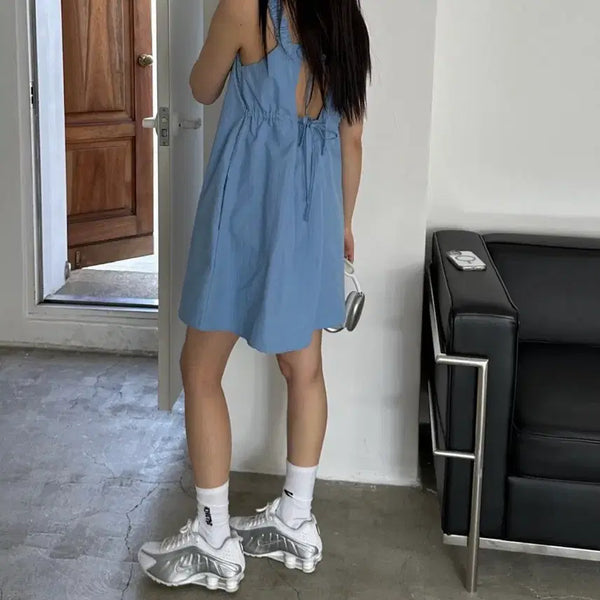 [BUNJANG] Loose Fit Mini Dress with Back Ribbon Detail / 루즈핏 원피스 나시 미니 원피스 뒷리본포인트 원피스