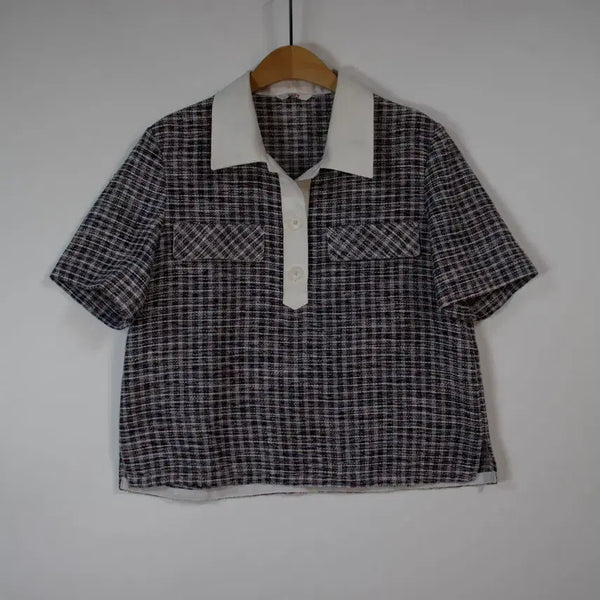 [BUNJANG] LIST Tweed Check Cropped Blouse / LIST 리스트 트위드 크롭 블라우스 55 체크 반팔 카라티