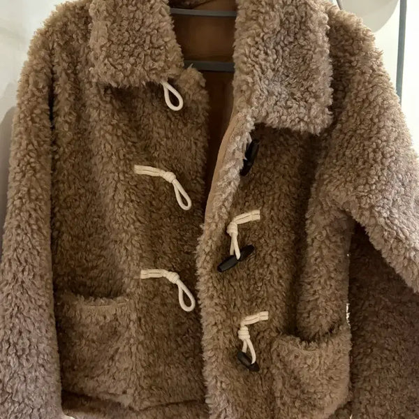 [BUNJANG] Brown Fleece Cropped Tteokbokki Coat / 브라운 양털 뽀글이 떡볶이 숏코트
