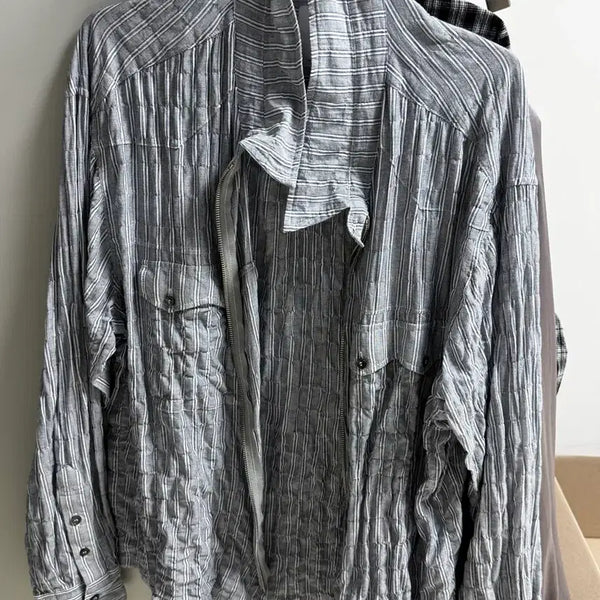 [BUNJANG] Politorer Zip-Up Shirt Stripe Gray / [2] 폴리테루 집업 셔츠 스트라이프 그레이
