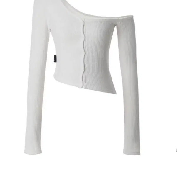 [BUNJANG] Third Time One-Shoulder Button Tee (Ivory) / 쓰리타임즈-One-shoulder button tee (ivory)