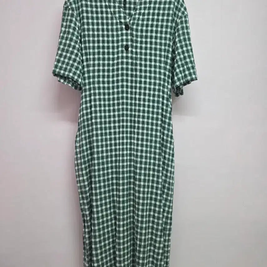 [BUNJANG] United Colors of Benetton Linen Blend Check Short Sleeve Dress / 베네통 마혼방 체크 반팔 원피스 44