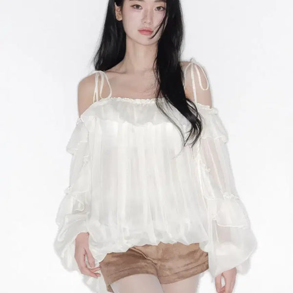 [BUNJANG] DearThis Blooming Chiffon Frill Blouse Ivory / 더티스 블루밍 쉬폰 프릴 블라우스 아이보리