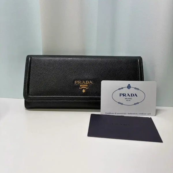 [BUNJANG] Prada Saffiano Metal Logo Leather Long Wallet Black 1M1132 / 프라다 사피아노 메탈로고 가죽 장지갑 블랙 1M1132 NERO