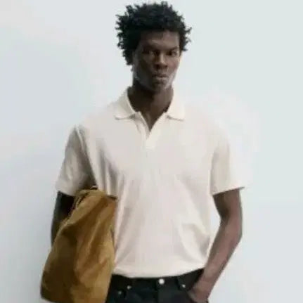 [BUNJANG] Zara Jacquard Structure Polo Shirt - Ivory, Size M / (1회 착용) ZARA 반팔카라티 / 자카드 스트럭처 폴로셔츠