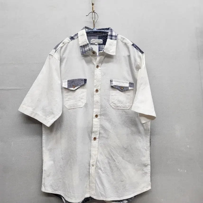 [BUNJANG] Splendid Satisfaction Two-Pocket Patchwork Japanese Vintage Shirt / 스플렌디드 새티스팩션 투포켓 패치워크 일본 빈티지 셔츠 L(L)남여공용