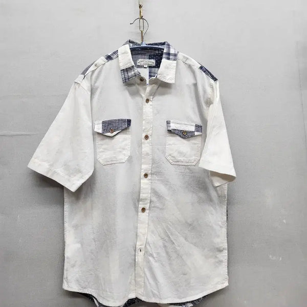 [BUNJANG] Splendid Satisfaction Two-Pocket Patchwork Japanese Vintage Shirt / 스플렌디드 새티스팩션 투포켓 패치워크 일본 빈티지 셔츠 L(L)남여공용