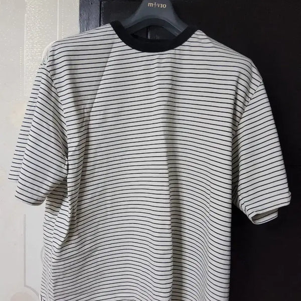 [BUNJANG] Soverment 25 Stripe Short Sleeve T-Shirt Black/White XL / 소버먼트 25년 스트라이프 반판 검흰 xl 105