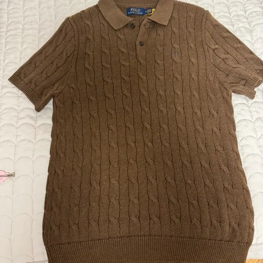 [BUNJANG] Polo Ralph Lauren Cable Knit Short Sleeve Polo Shirt - Brown, Size M / 폴로 랄프로렌 카라 케이블 니트 반팔 M 큐알정품