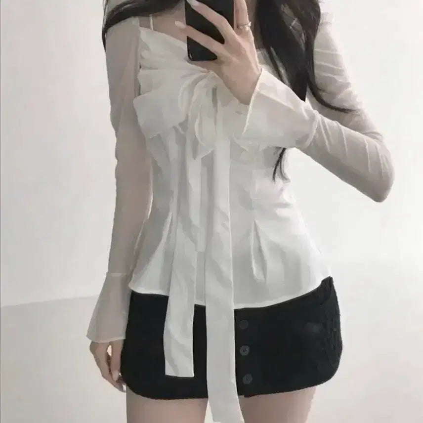 [BUNJANG] Hilda Gohee Silky Swan Blouse White / 새상품(택포 7.7) 힐다 고희 실키 스완 블라우스 화이트