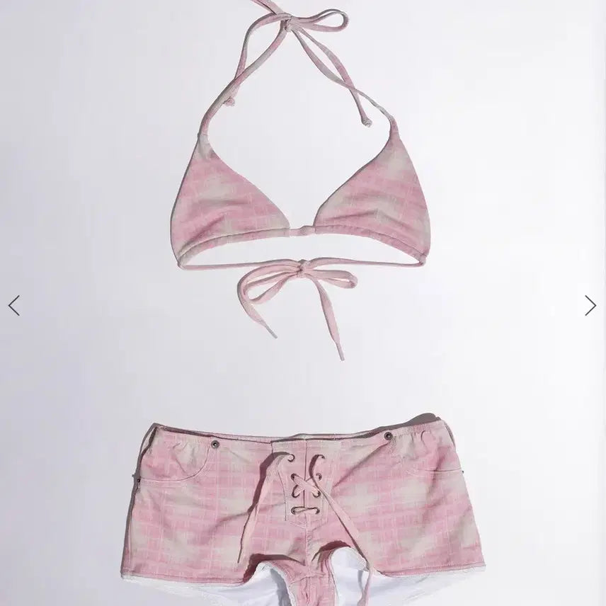 [BUNJANG] Sculptor Ombre Plaid Microkini Pink / 스컬프터 옴브레 플래드 마이크로키니 핑크