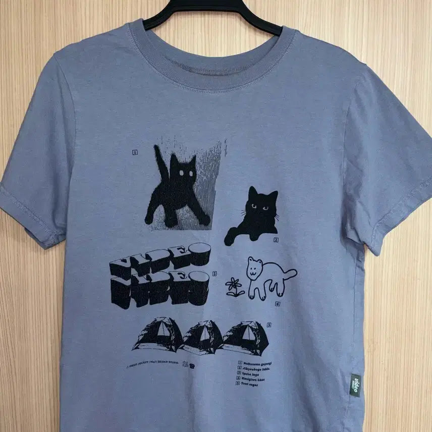 [BUNJANG] Cat Printing Graphic T-Shirt [Blue] Size S / 비디오자키 입으면 바로 힙스터 반팔 티셔츠 [블루] s 사이즈 고양이 프린팅 그래픽 캣 아메카지 빈티지 y2k 키치