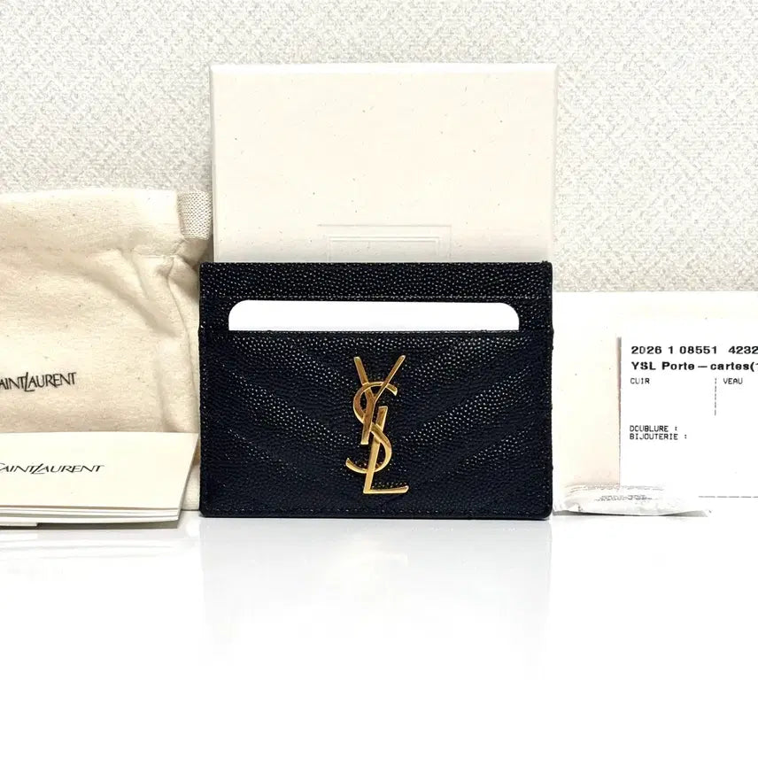 [BUNJANG] Saint Laurent YSL Logo Matelassé Card Holder Black / 생로랑 YSL 로고 금장 마틀라세 카드지갑
