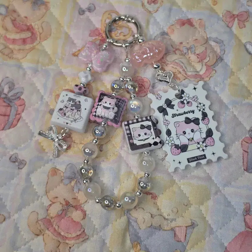 [BUNJANG] Pink Cat Bead Keychain / 핑크 고양이 비즈 키링 (개당 4500