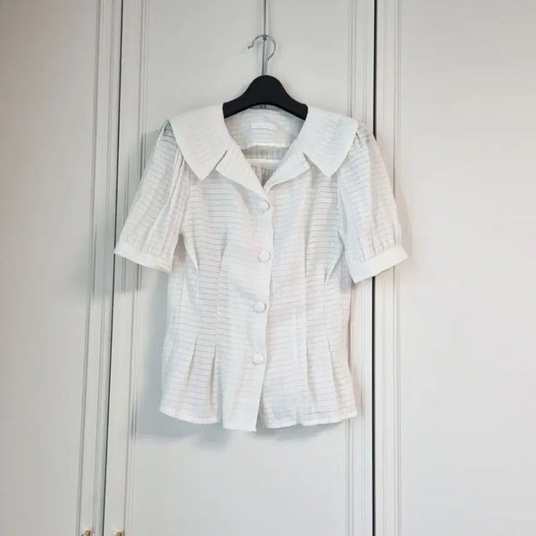 [BUNJANG] Ivory Stripe Sailor Collar Blouse / 아이보리스트라이프 세일러 카라 블라우스