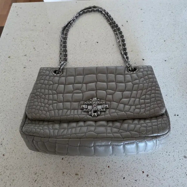 [BUNJANG] Lanvin Crocodile Pattern Quilted Chain Bag Grey / 랑방 악어 패턴 퀼팅 체인백 그레이