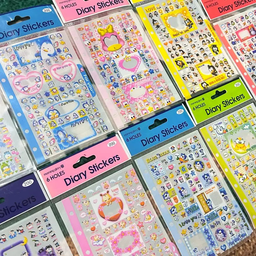 [BUNJANG] Morning Glory 6-Ring Diary Sticker Set / (재고 얼마 없음) 고전문구 모닝글로리 6공 다이어리 스티커 다꾸 스티커 사각 스티커