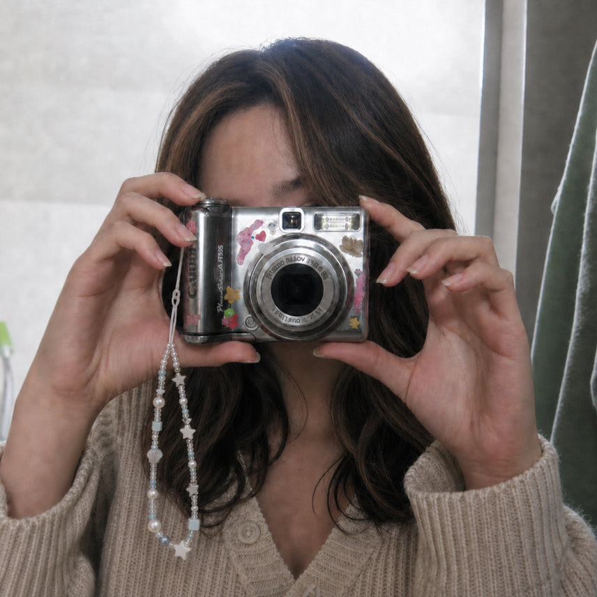 [BUNJANG] Vintage Camera Beaded Stone Wrist Strap / 빈티지 디카 비즈 원석 손목 스트랩