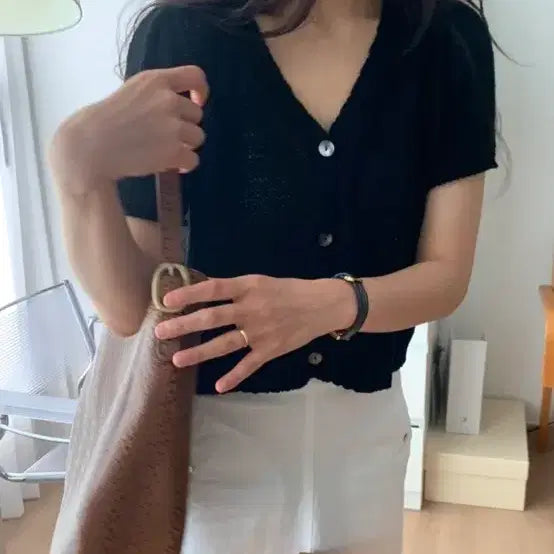 [BUNJANG] Connecting the Dot Half Cardigan Black / 커넥팅더닷 하프 가디건