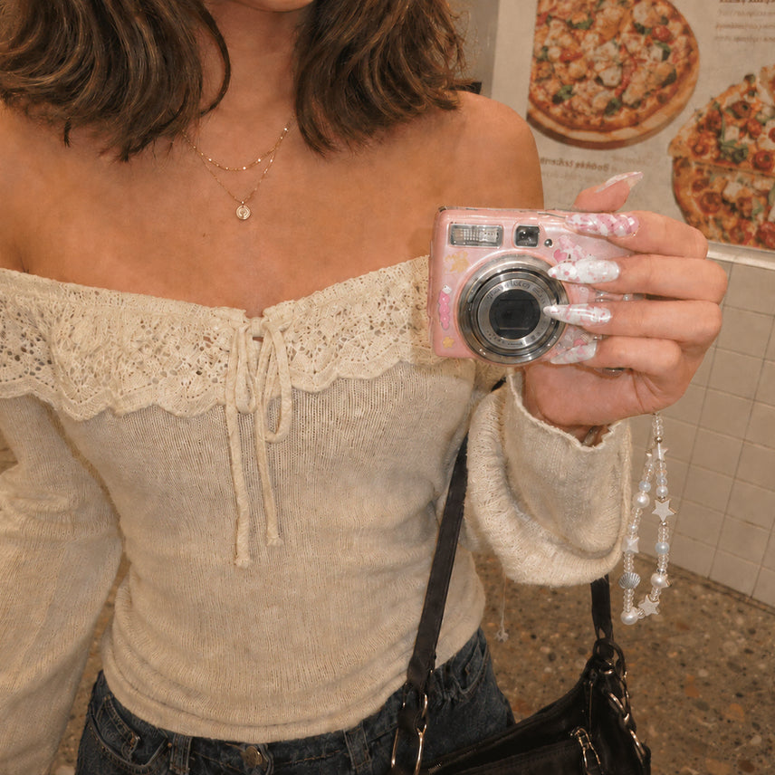[BUNJANG] Vintage Digital Camera Beaded Gemstone Wrist Strap / 빈티지 디카 비즈 원석 손목 스트랩