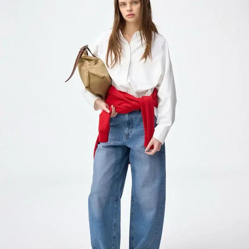 [BUNJANG] GU Barrel Leg Jeans - Blue (L Size) / 새 상품 GU 배럴레그진 65 블루 L사이즈