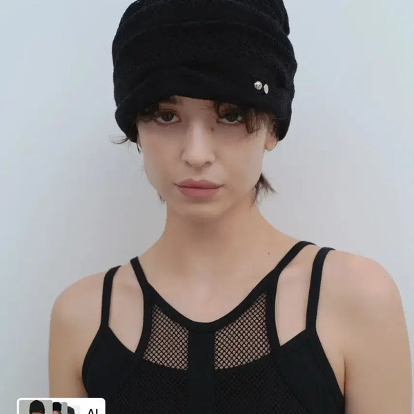 [BUNJANG] Millowoman Pointelle Symbol Beanie Black / 밀로우먼 비니 블랙