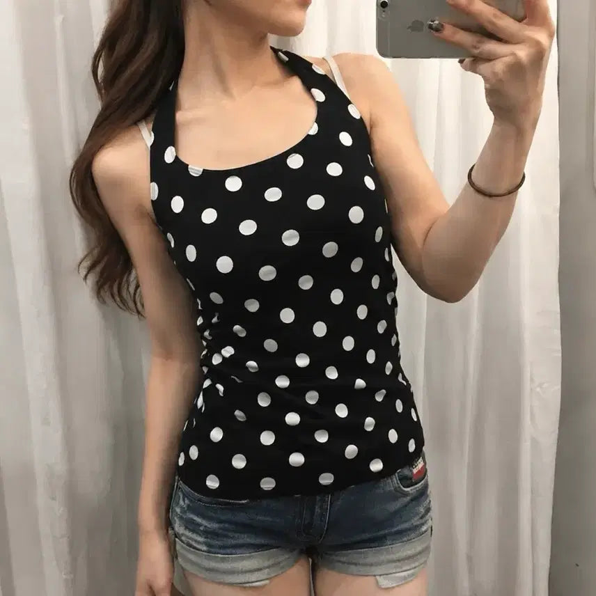 [BUNJANG] Japanese Vintage Dot Halter Sleeveless Top / JPN Vintage 갸루 도트 홀터 슬리브리스