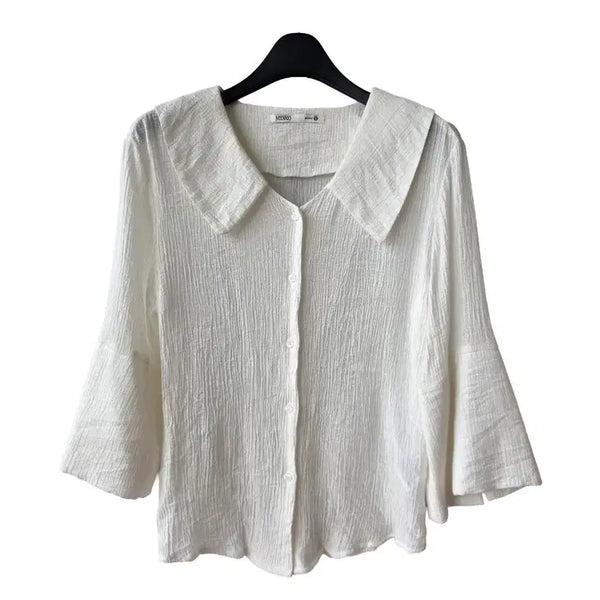 [BUNJANG] MIXXO White Cotton Blend Big Collar Bell Sleeve Blouse / S/미쏘 카라 요루블라우스