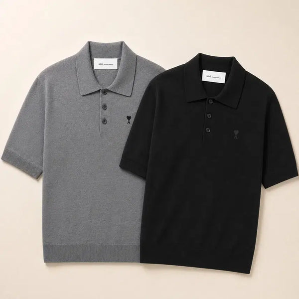 [BUNJANG] AMI Paris Wool Short Sleeve Knit Polo / 정품/무료배송) 아미 울니트 반팔 , 블랙 그레이